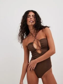 NA-KD Badpakken Zonder Beugel Badpak Dames Bruin