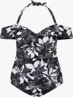 Ulla Popken Halter Badpakken Badpak Dames Zwart / Wit