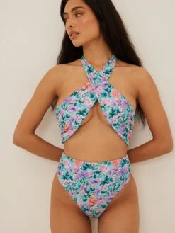 NA-KD Halter Badpakken Badpak Dames Aqua / Hemelsblauw