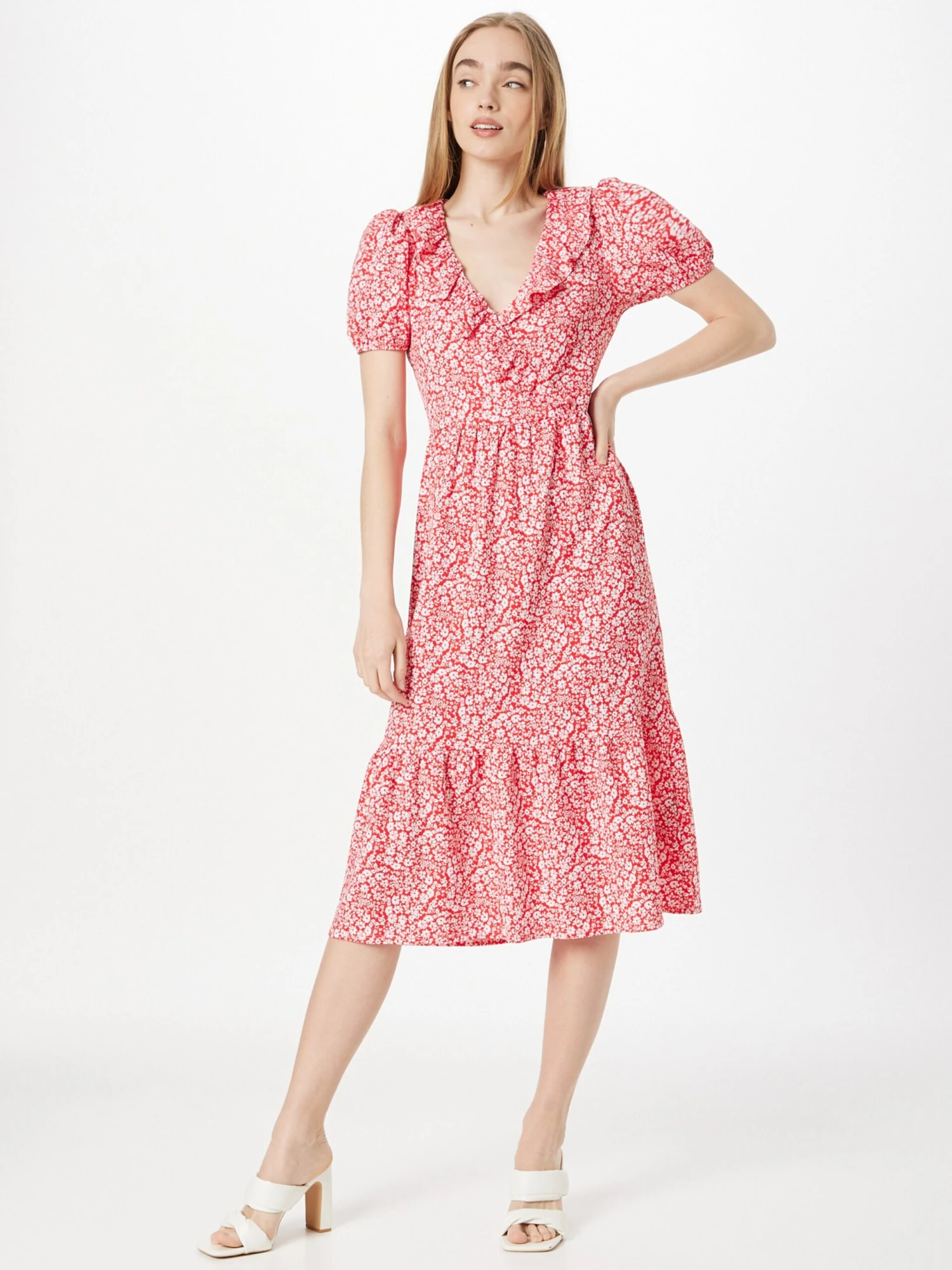 Wallis Midi Jurken Jurk Ditsy Dames Rood 5 Wallis Midi Jurken Jurk Ditsy Dames Rood - Afbeelding 3