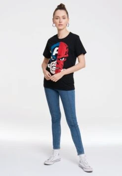 Logoshirt T-shirts Shirt Captain America And Red Skull Faces Dames Zwart -Ulla Popken Verkoop 4d9fee879242f67b6a3802266fa05485