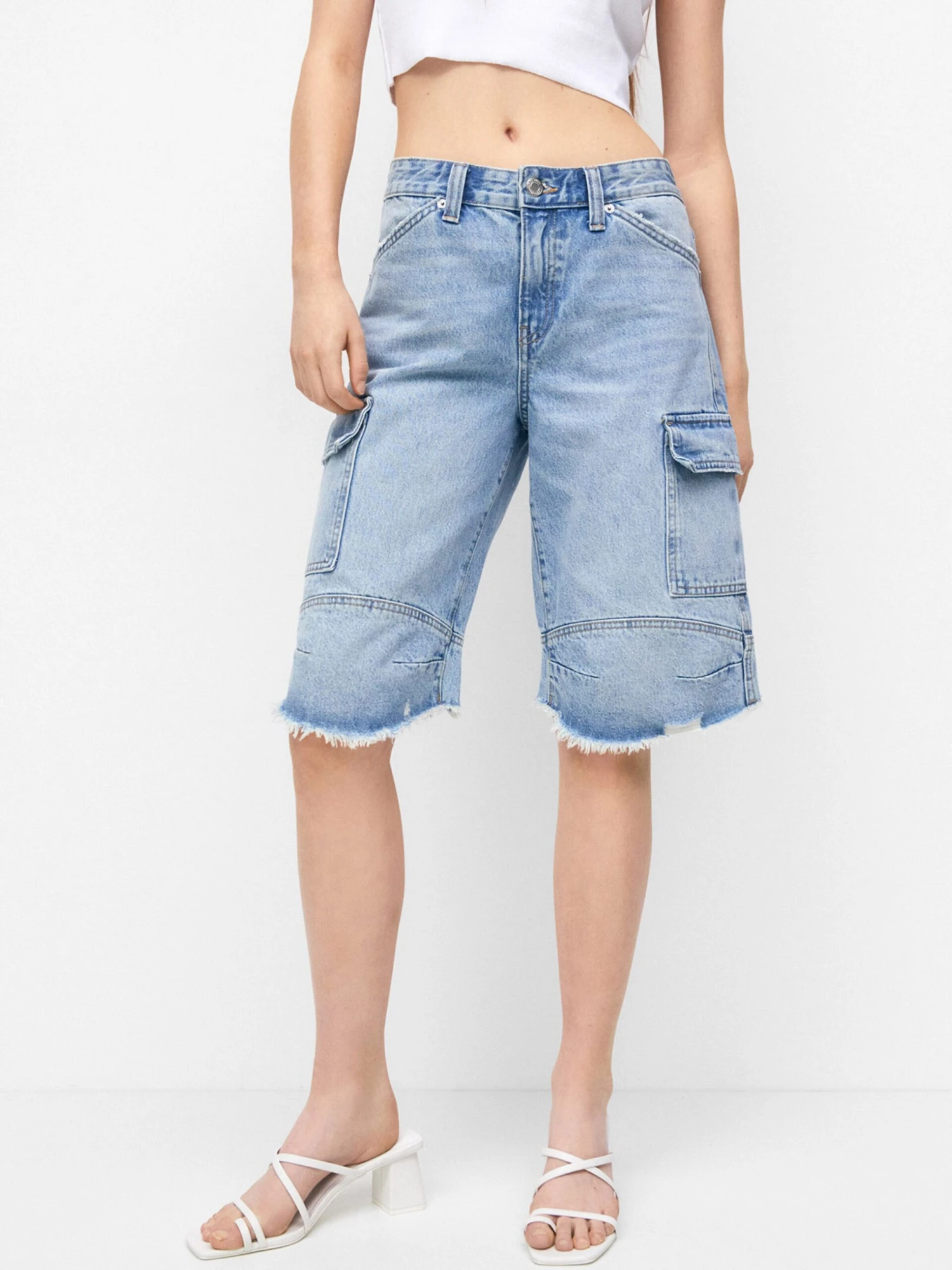PULL & BEAR Denim Shorts Loosefit Cargojeans Dames Blauw 6 PULL & BEAR Denim Shorts Loosefit Cargojeans Dames Blauw - Afbeelding 4