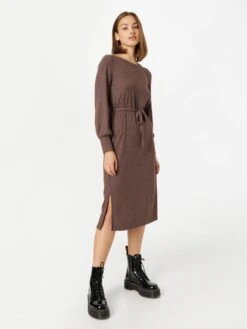 ICHI Midi Jurken Jurk Dames Bruin -Ulla Popken Verkoop 754cb9b364732a64b676485a906d36d0