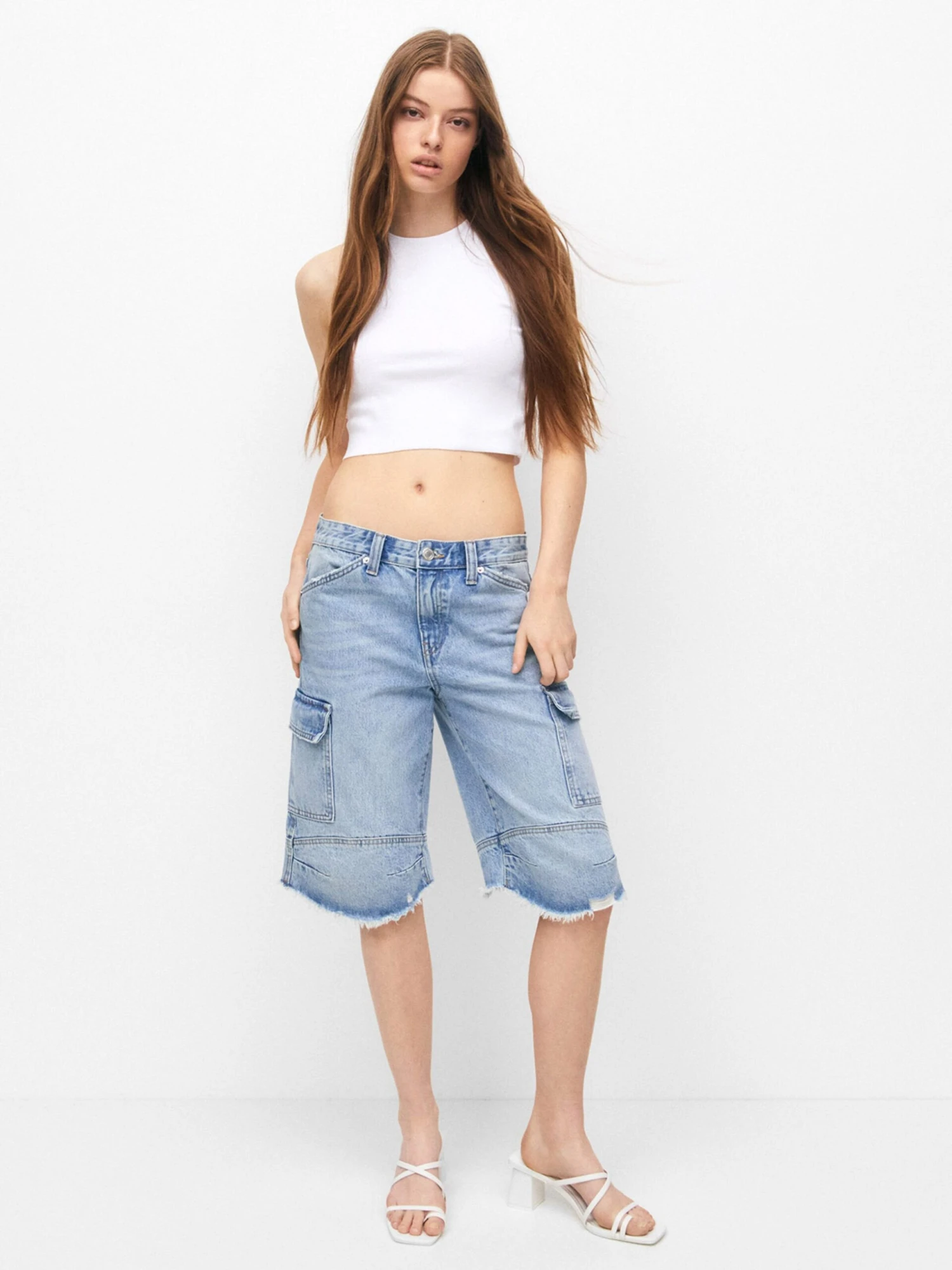 PULL & BEAR Denim Shorts Loosefit Cargojeans Dames Blauw 4 PULL & BEAR Denim Shorts Loosefit Cargojeans Dames Blauw - Afbeelding 2