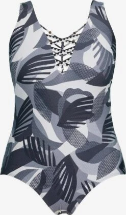 Ulla Popken Grote Cups Bustier Badpak Camo Dames Grijs / Lichtgrijs / Donkergrijs