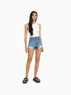 BERSHKA Denim Shorts Slimfit Jeans Dames Blauw -Ulla Popken Verkoop 9b294eb4ce6cba294a547e40f6d96fb0