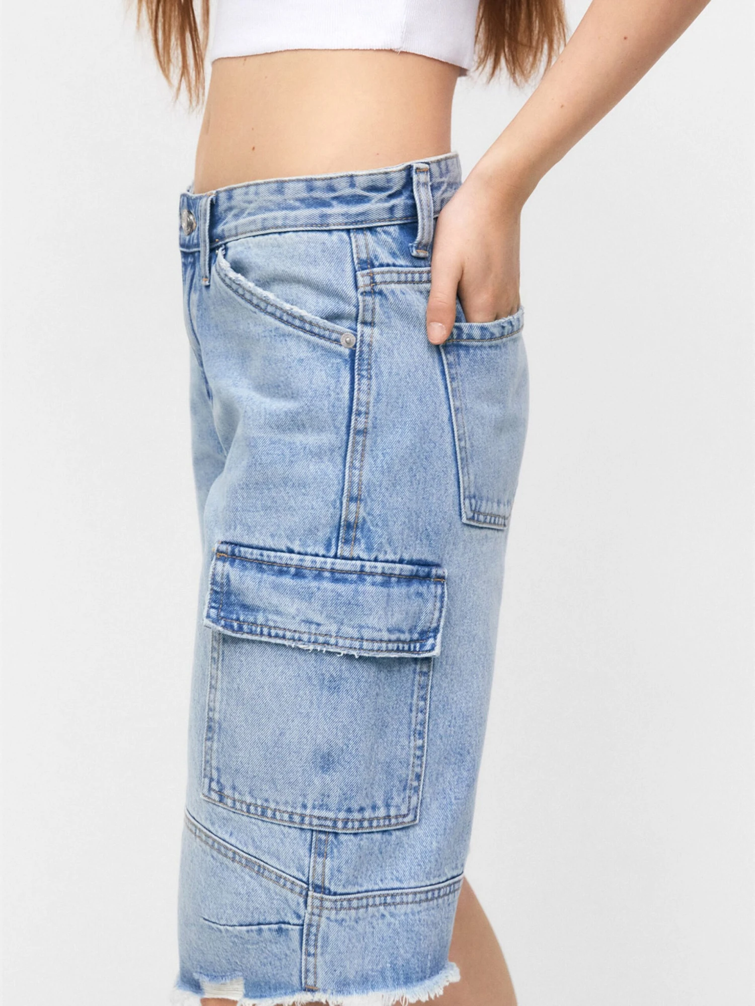 PULL & BEAR Denim Shorts Loosefit Cargojeans Dames Blauw 7 PULL & BEAR Denim Shorts Loosefit Cargojeans Dames Blauw - Afbeelding 5
