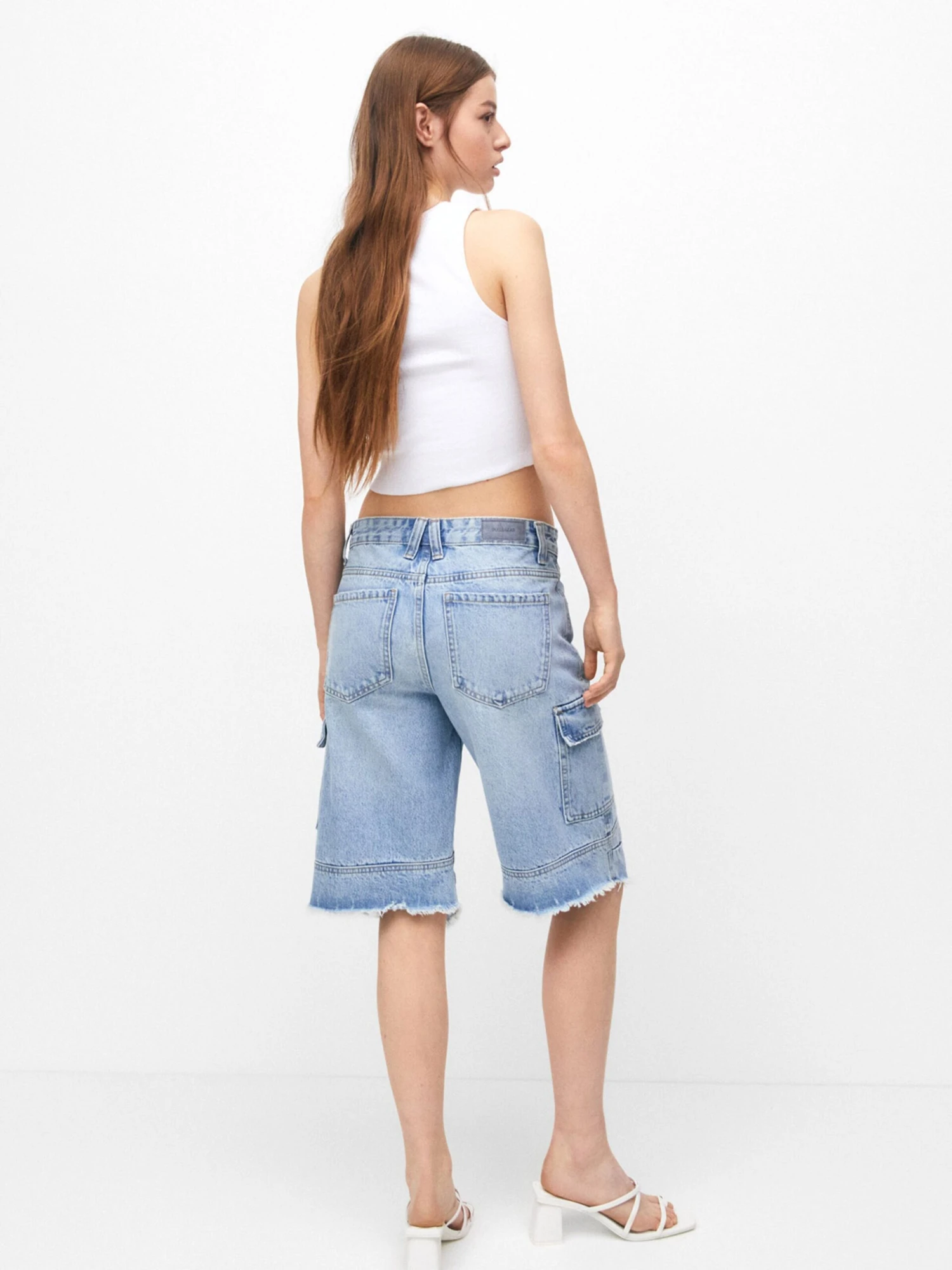 PULL & BEAR Denim Shorts Loosefit Cargojeans Dames Blauw 5 PULL & BEAR Denim Shorts Loosefit Cargojeans Dames Blauw - Afbeelding 3