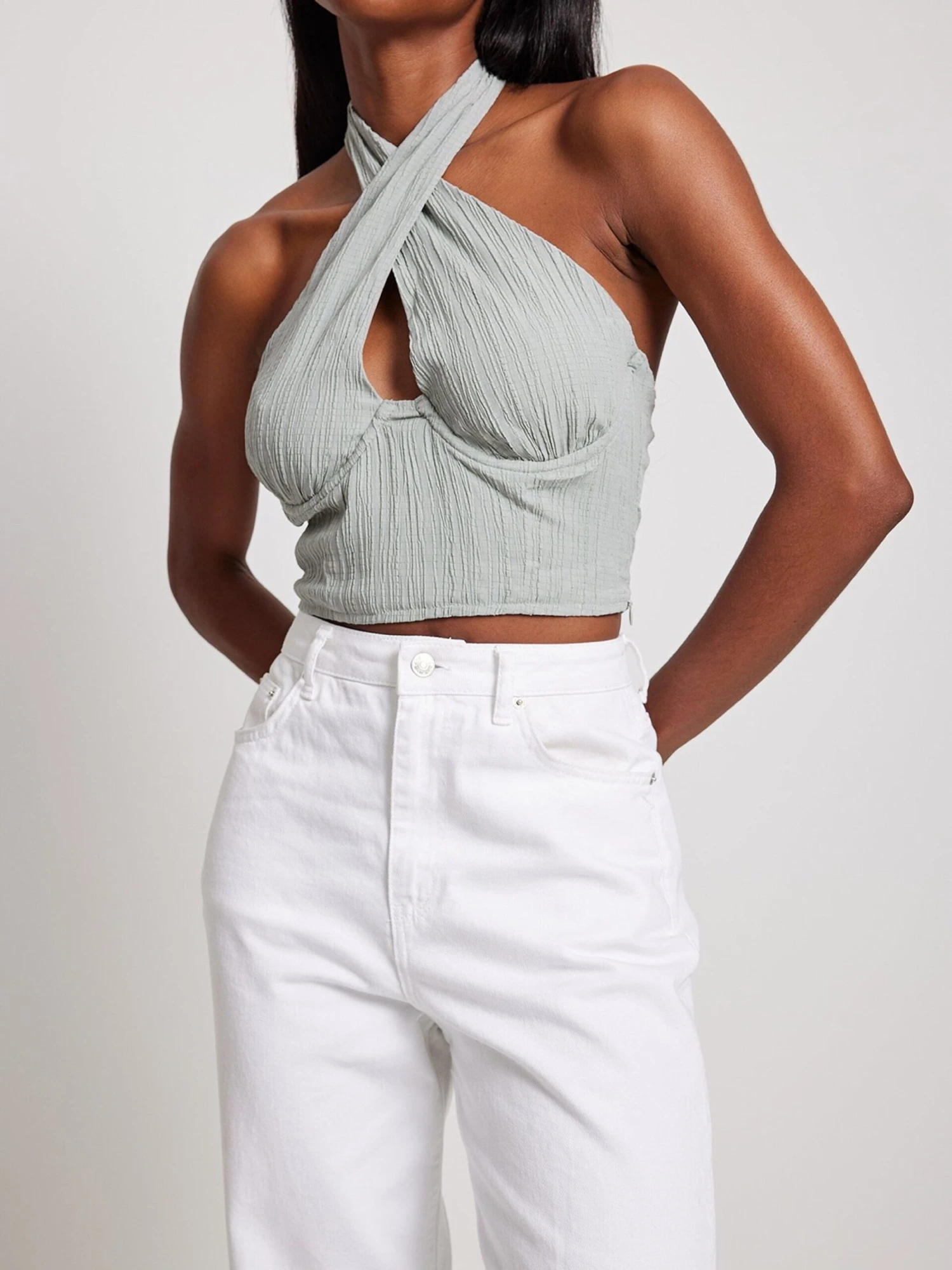 NA-KD Crop Tops Top Dames Pastelblauw 3 NA-KD Crop Tops Top Dames Pastelblauw